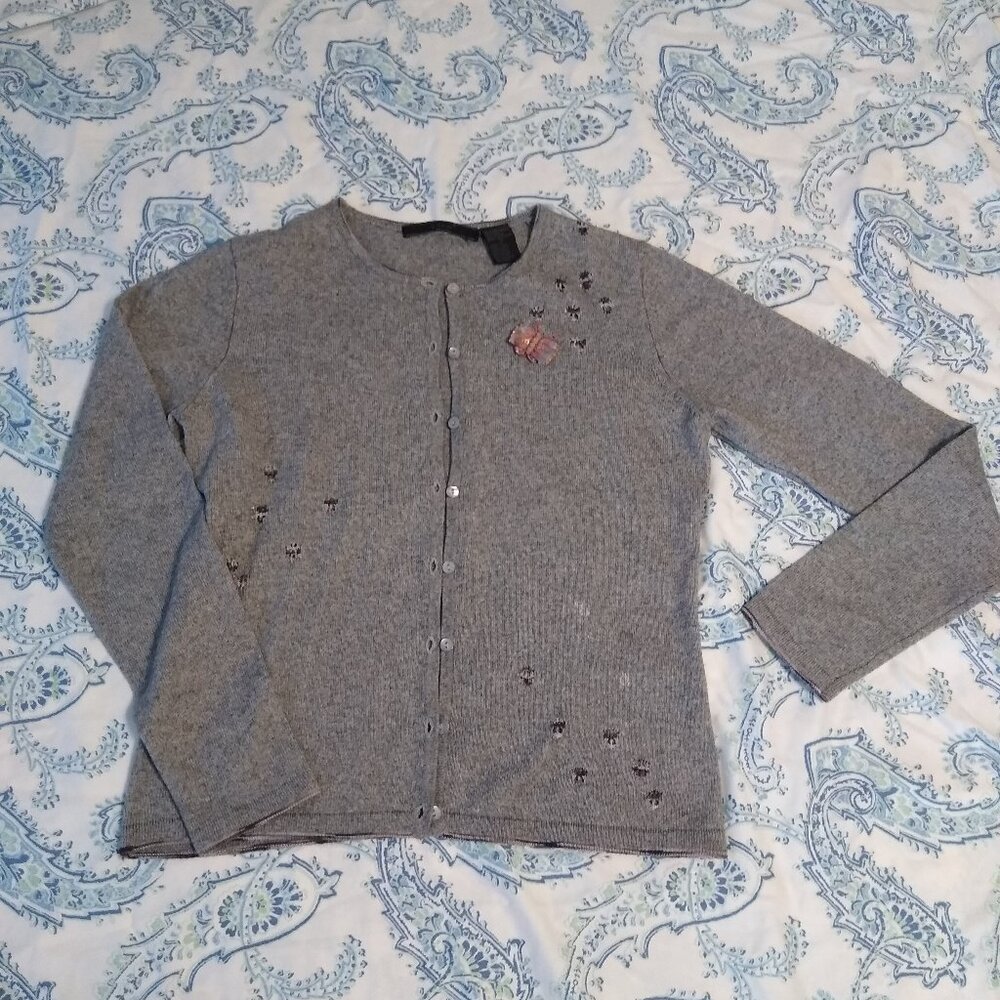 Vintage Easel Silk Cashmere Blend 2 Piece Cardigan Set Butterfly Embroidery